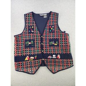Vintage‎ Teachers Vest Plaid Corduroy Kindergarten Preschool Bus School 2XL 3X